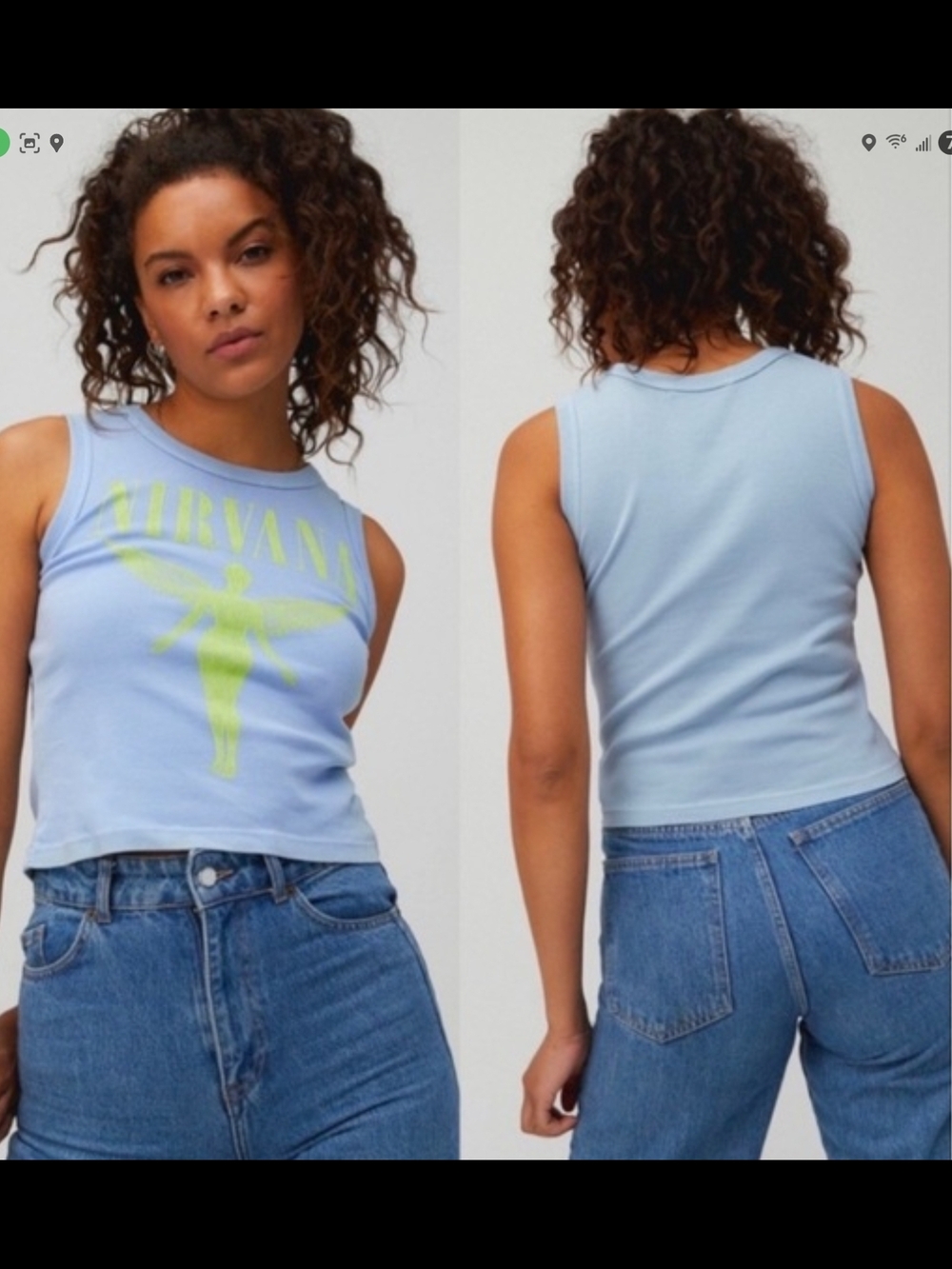 Daydreamer Sky Blue Ribbed Tank with Neon Yellow Graphic - Picture 2 of 8